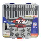 29 pieces - 12 DIN352 GUN STEAM HSS taps + 12 HSS dies Ø 25.4 M3 to M12 + 2 tap wrenches + die holder + accessories 