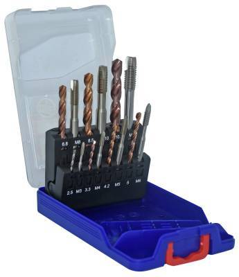 14 pieces - 7 DIN 371/376 M3 to M12 HSS GUN taps + 7 FURIUS Fusio-coated HSS drill bits - TECHNIC 