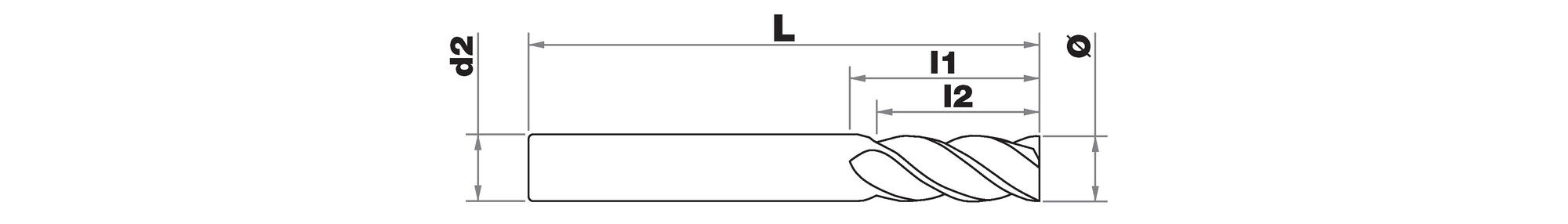 Carbide slotting end mill -ALCRONA coating -DIN6527L -Z2 -e8 -Hel. 30° -Long -Chamfer