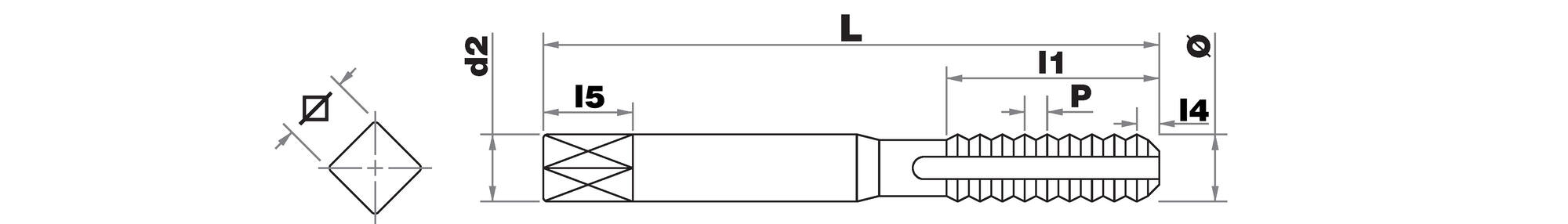 Taraud machine Standard HSS-E5 (cobalt 5%) -BSW -DIN 371 -Forme B (GUN) -Queue renforcée